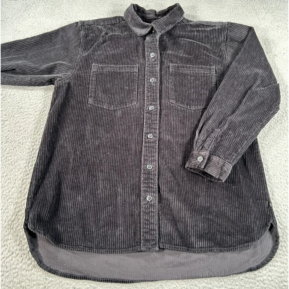 Eddie Bauer Shirt Jacket Women Medium Black Corduroy Button Up Oversized Shacket